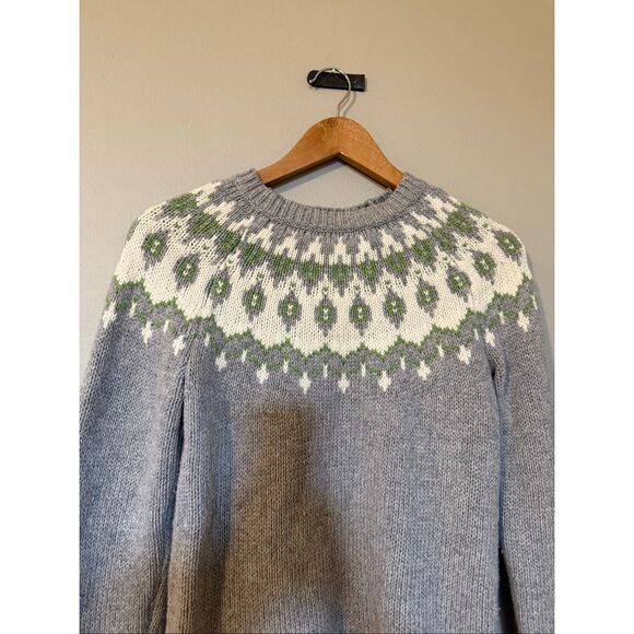 Joe Fresh Size XS Mock Neck Fair Isle Sweater Gray Green Nordic Winter Holiday - Picture 4 of 10
